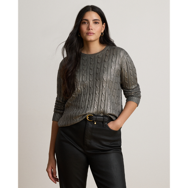 Metallic Cable-Knit Cotton-Blend Sweater