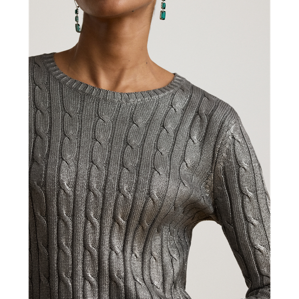 Metallic Cable-Knit Cotton-Blend Sweater
