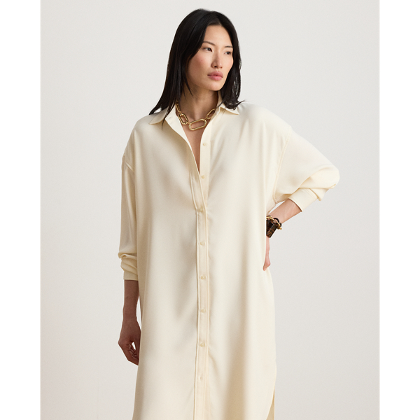 Mascarpone Cream Double-Faced Georgette Midi Shirtdress Lauren 4