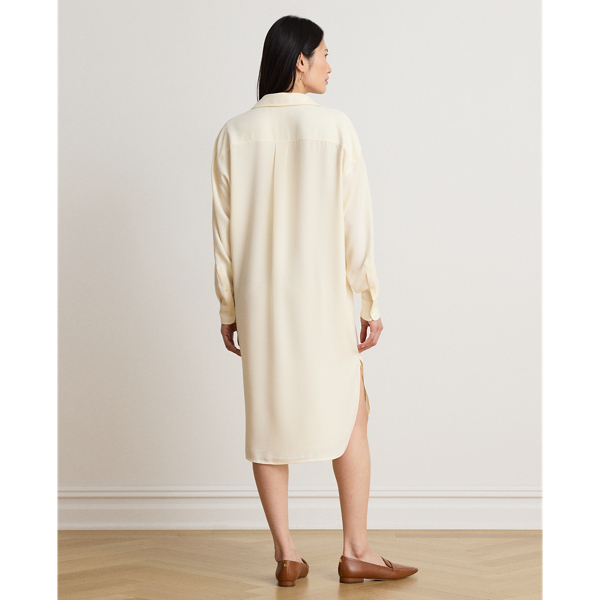Mascarpone Cream Double-Faced Georgette Midi Shirtdress Lauren 5