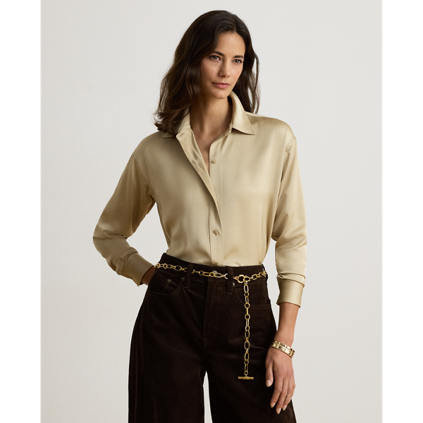 Ranch Cream Relaxed Fit Satin Charmeuse Shirt Lauren 1