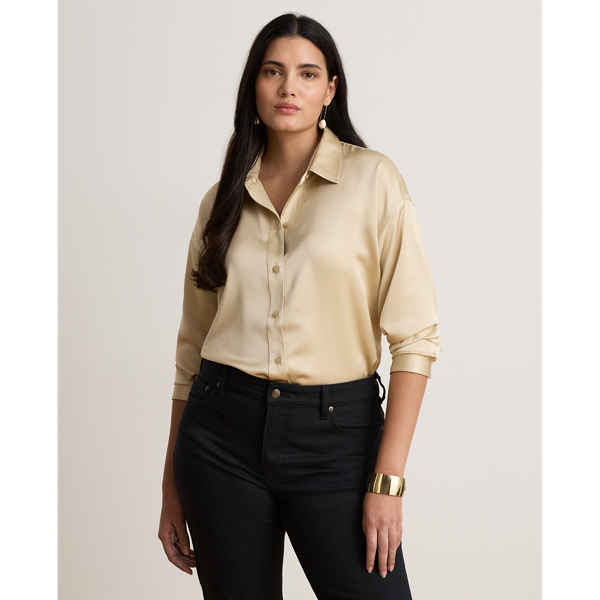 Ranch Cream Relaxed Fit Satin Charmeuse Shirt Lauren 8