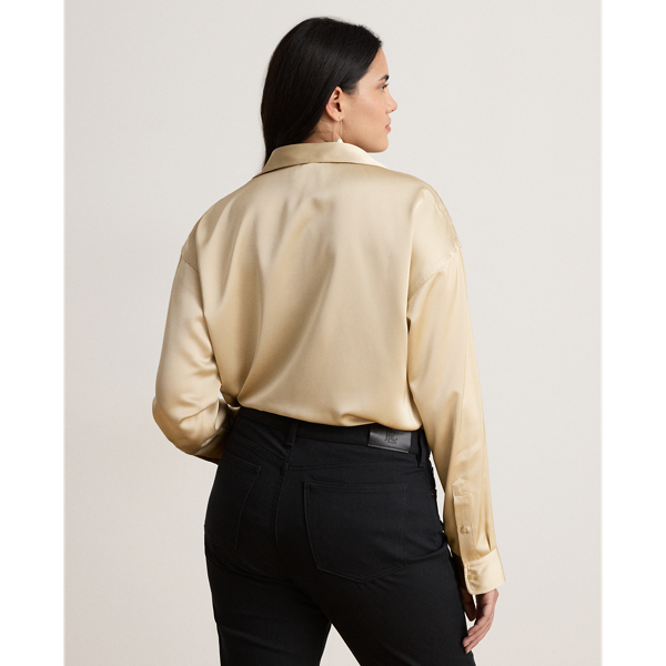 Ranch Cream Relaxed Fit Satin Charmeuse Shirt Lauren 10