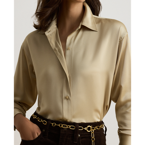 Ranch Cream Relaxed Fit Satin Charmeuse Shirt Lauren 6