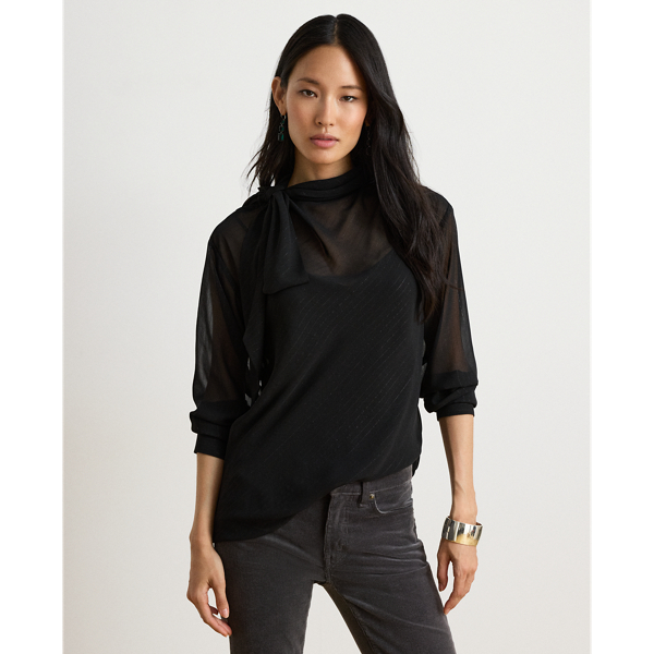 Blusa com riscas metalizadas e la&ccedil;o