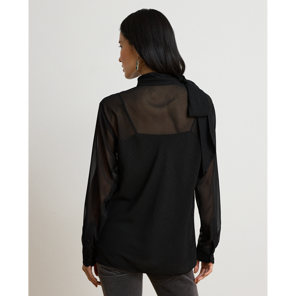 Blusa com riscas metalizadas e la&ccedil;o
