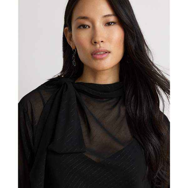 Blusa com riscas metalizadas e la&ccedil;o