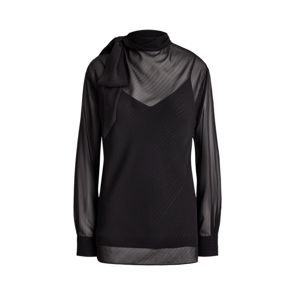Blusa com riscas metalizadas e la&ccedil;o