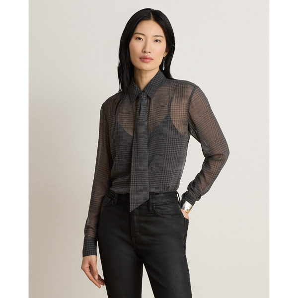 Classic Fit Glen Plaid Tie-Neck Shirt