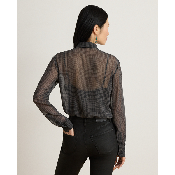 Classic Fit Glen Plaid Tie-Neck Shirt