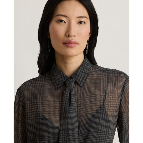 Classic Fit Glen Plaid Tie-Neck Shirt