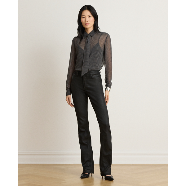 Classic Fit Glen Plaid Tie-Neck Shirt