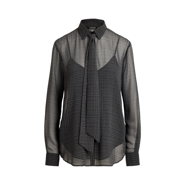 Classic Fit Glen Plaid Tie-Neck Shirt