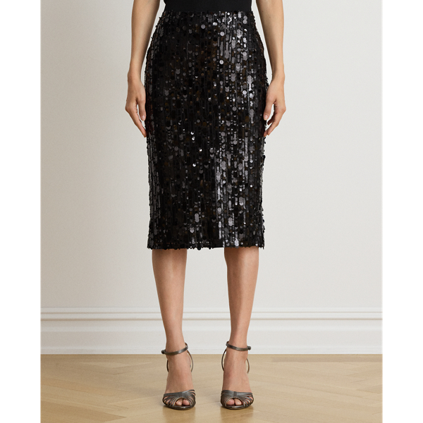 Sequined Mesh Midi Pencil Skirt