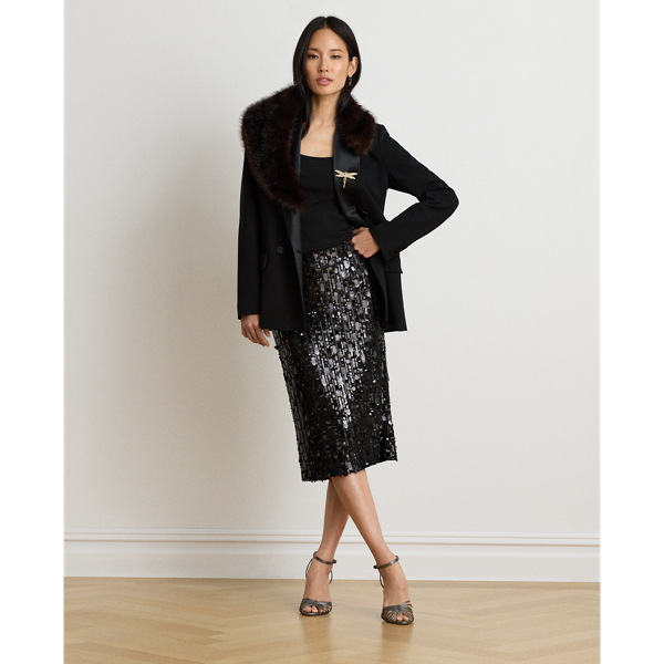 Sequined Mesh Midi Pencil Skirt