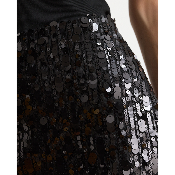 Sequined Mesh Midi Pencil Skirt