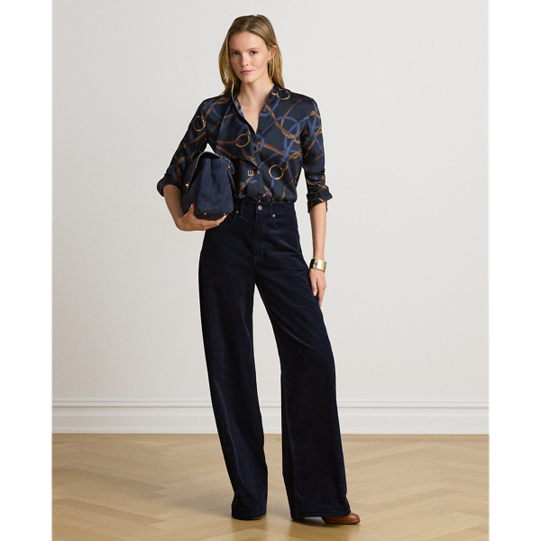 Belt Print Ruffle Trim Twill Shirt