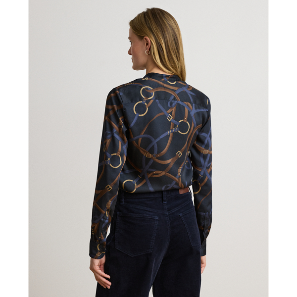 Belt Print Ruffle Trim Twill Shirt