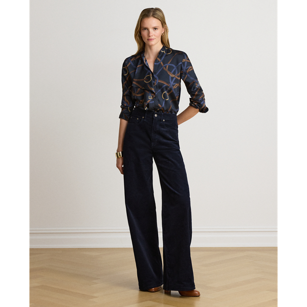 Belt Print Ruffle Trim Twill Shirt