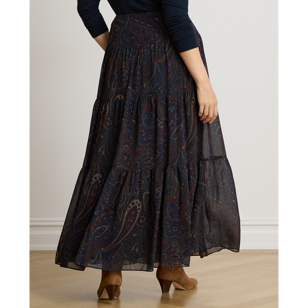 Paisley Georgette Tiered Maxiskirt