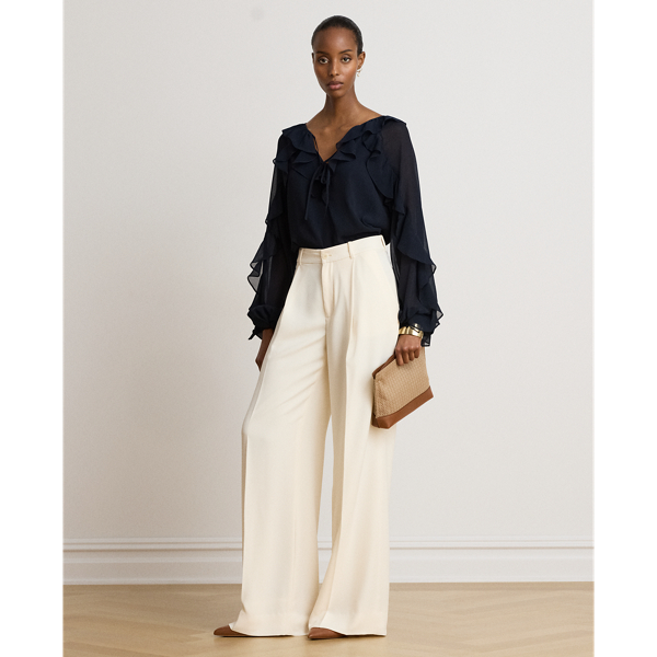 Lauren Navy Ruffle-Trim Crinkle Georgette Blouse Lauren 4