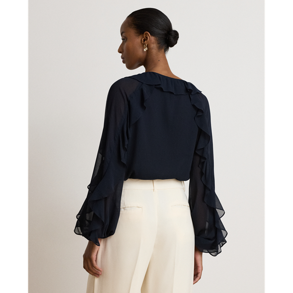 Lauren Navy Ruffle-Trim Crinkle Georgette Blouse Lauren 5
