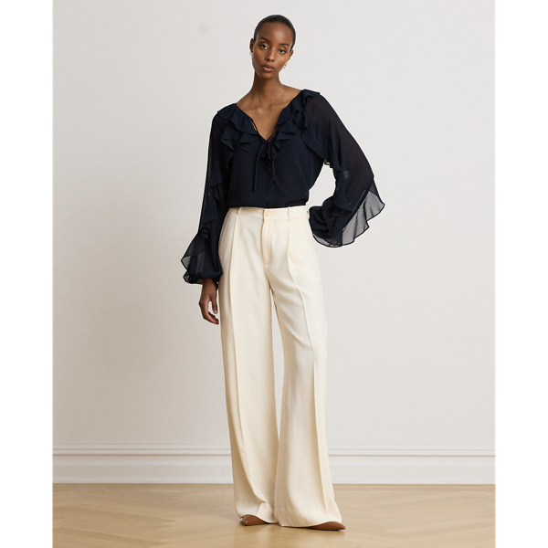 Lauren Navy Ruffle-Trim Crinkle Georgette Blouse Lauren 7