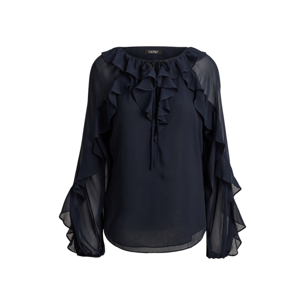 Lauren Navy Ruffle-Trim Crinkle Georgette Blouse Lauren 2