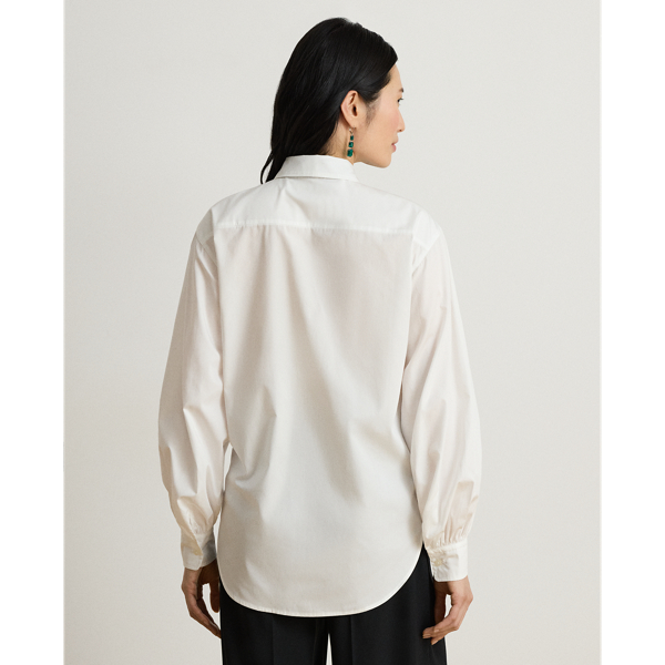 Ruffle-Trim Broadcloth Tie-Neck Shirt