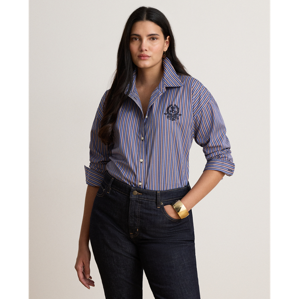 Navy/Orange Multi Relaxed Fit Striped Broadcloth Shirt Lauren 8