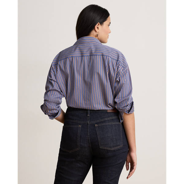 Navy/Orange Multi Relaxed Fit Striped Broadcloth Shirt Lauren 10