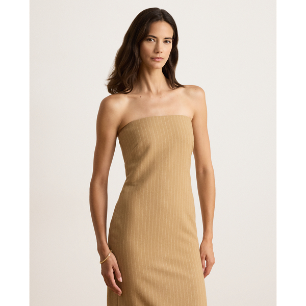 Pinstripe Wool-Blend Strapless Dress