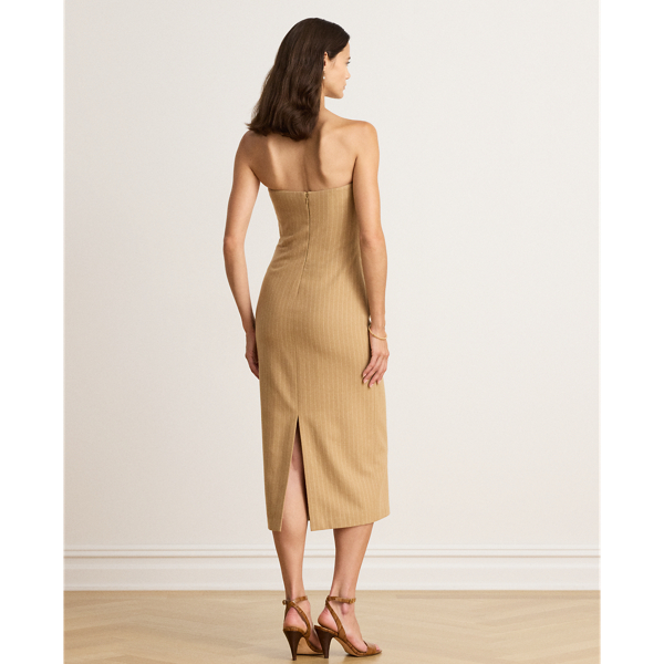 Pinstripe Wool-Blend Strapless Dress