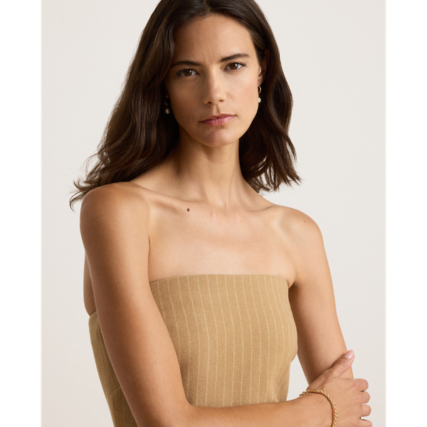 Pinstripe Wool-Blend Strapless Dress