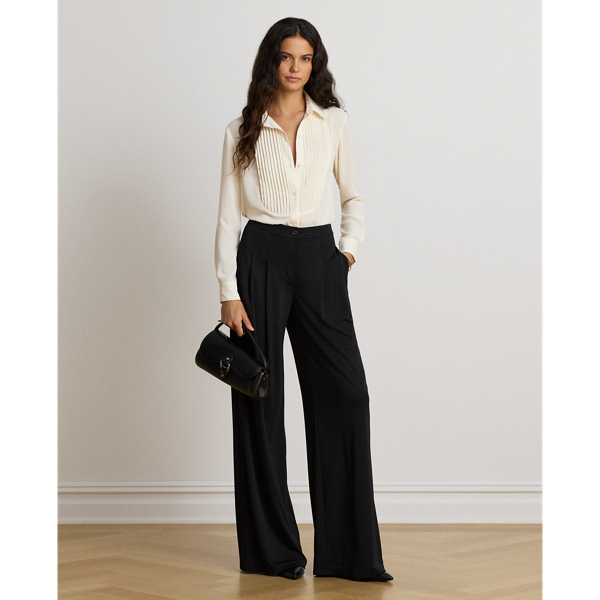 Mascarpone Cream Pintucked-Bib Georgette Tunic Shirt Lauren 4