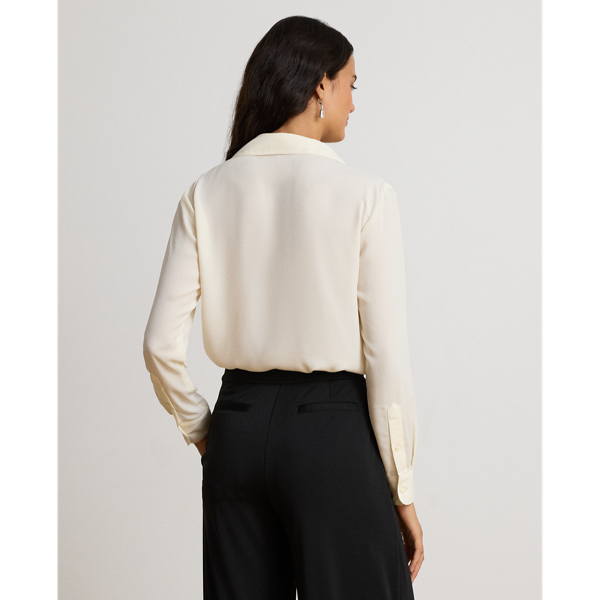 Mascarpone Cream Pintucked-Bib Georgette Tunic Shirt Lauren 5
