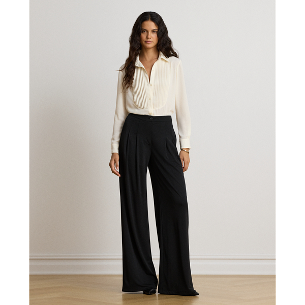 Mascarpone Cream Pintucked-Bib Georgette Tunic Shirt Lauren 7