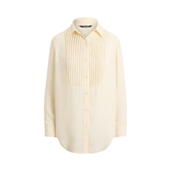 Mascarpone Cream Pintucked-Bib Georgette Tunic Shirt Lauren 2
