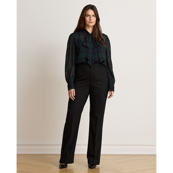Black Watch Georgette Tie-Neck Blouse