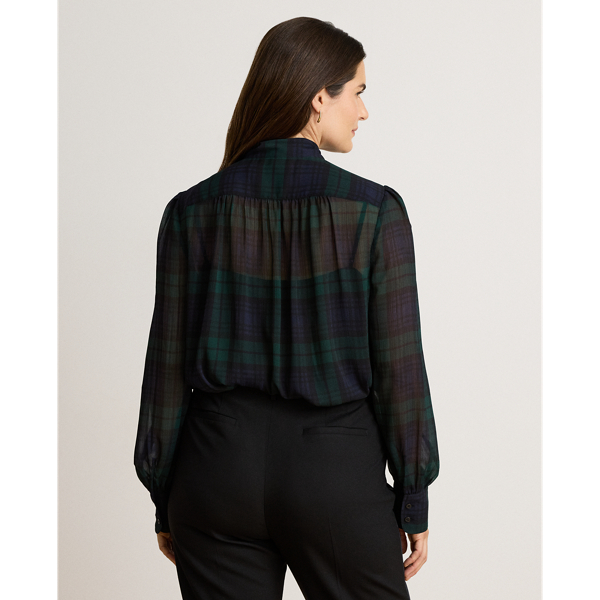 Black Watch Georgette Tie-Neck Blouse