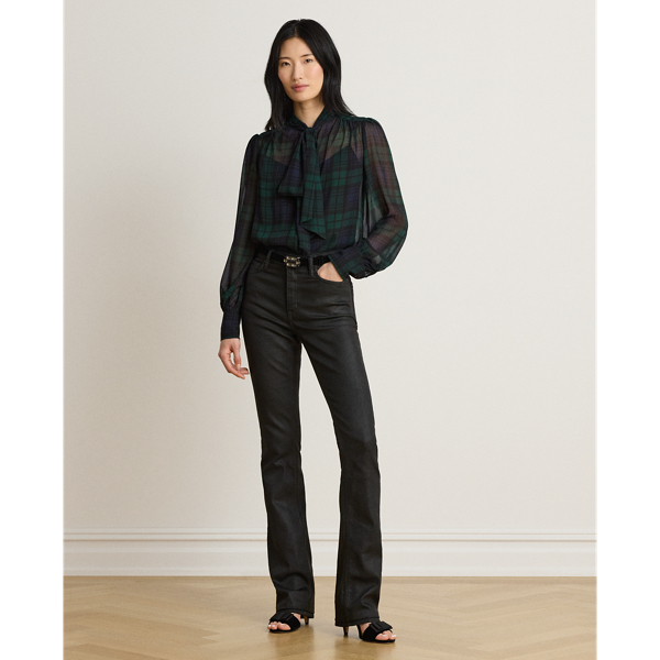 Navy/Green/Black Black Watch Georgette Tie-Neck Blouse Lauren 7