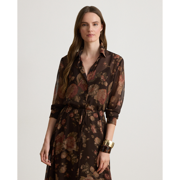 Brown Multi Floral Chiffon Shirtdress Lauren 4