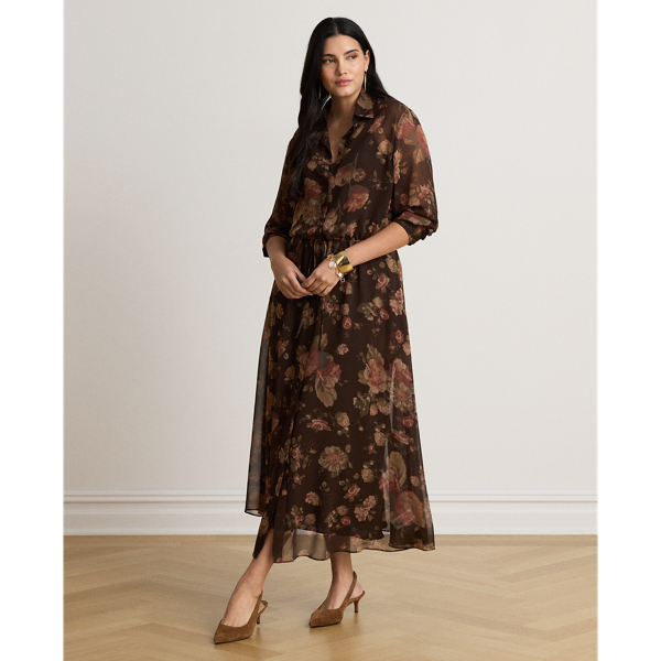 Brown Multi Floral Chiffon Shirtdress Lauren 7