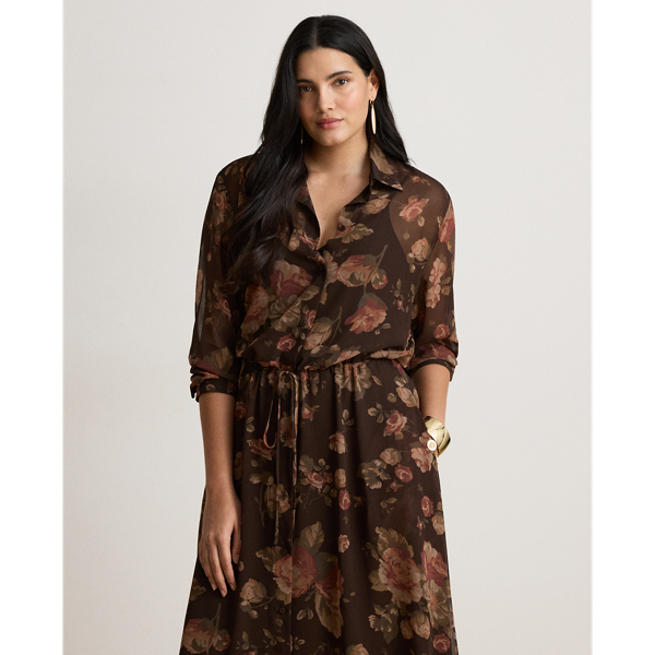Brown Multi Floral Chiffon Shirtdress Lauren 8