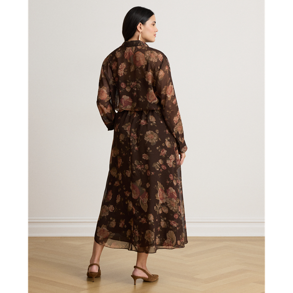 Brown Multi Floral Chiffon Shirtdress Lauren 9