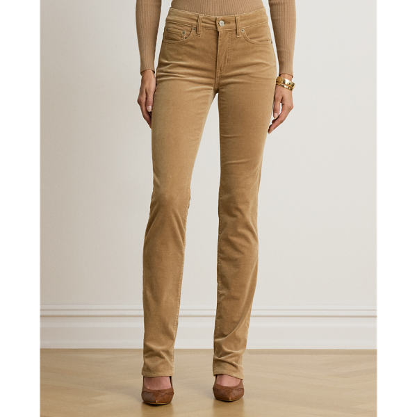 Mid-Rise Corduroy Slim Straight Trousers