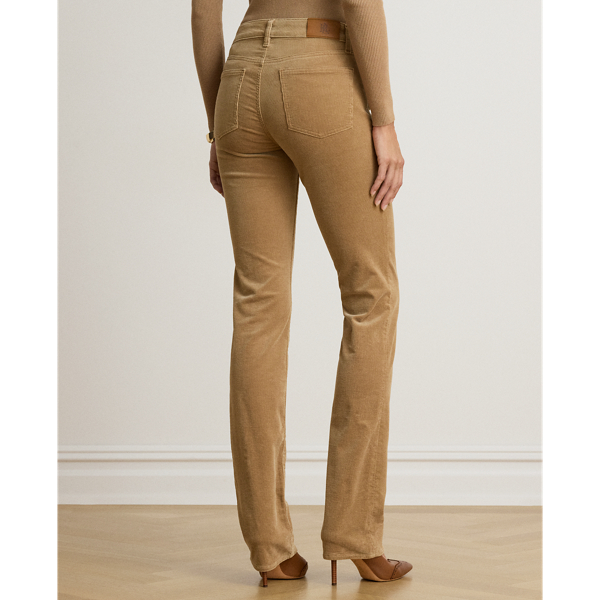 Mid-Rise Corduroy Slim Straight Trousers