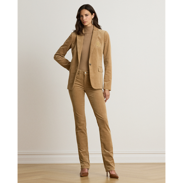 Mid-Rise Corduroy Slim Straight Trousers