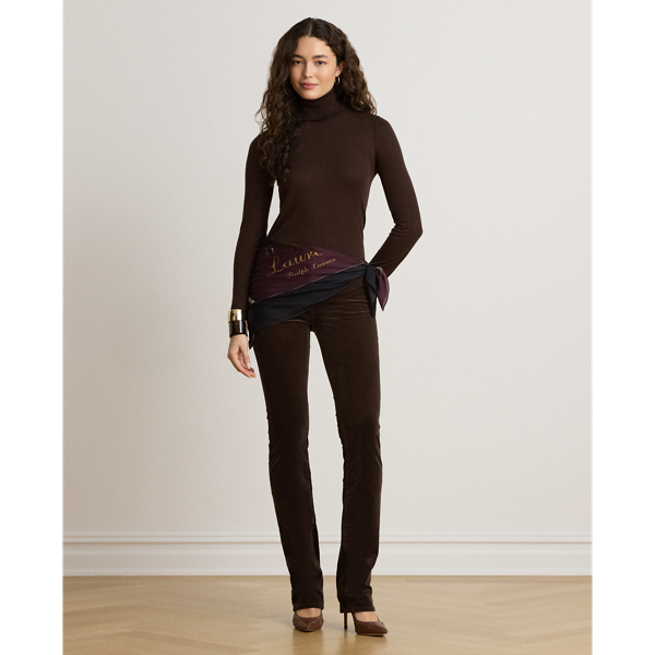 Mid-Rise Corduroy Slim Straight Trousers