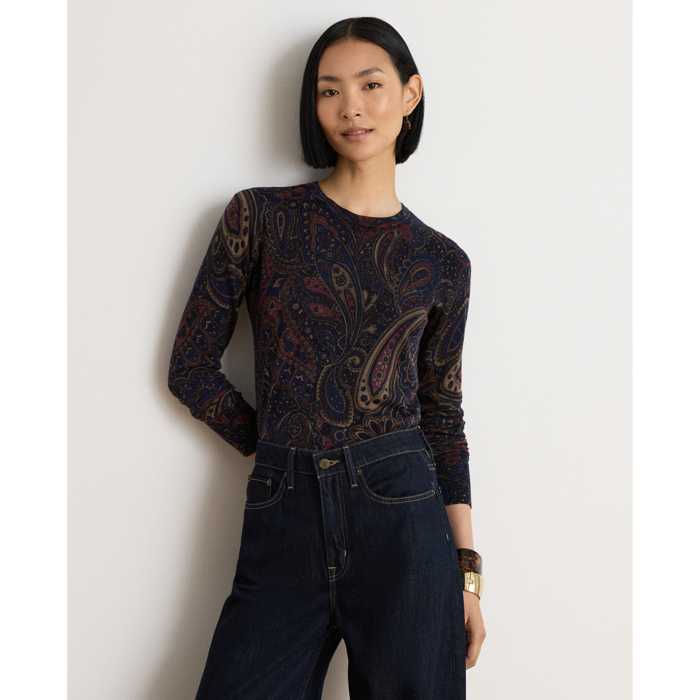 Женский свитер Ralph Lauren Paisley Cotton-Modal, цвет: Тёмно-синий разноцветный — фото 4